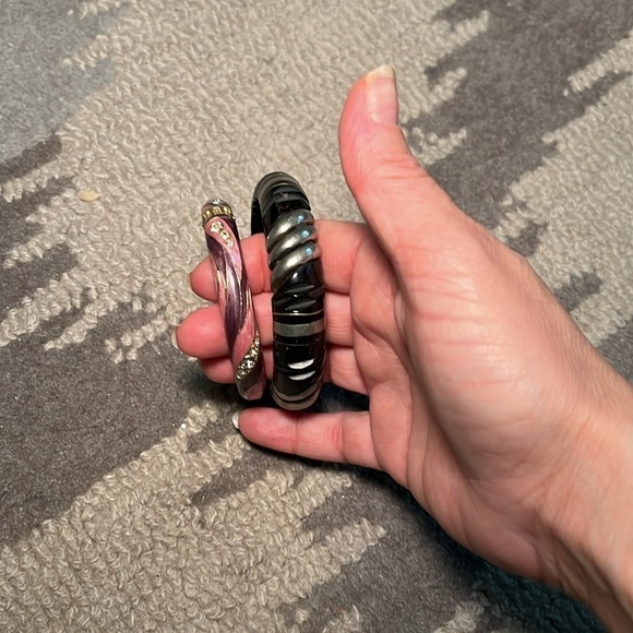 Set of two bracelets, one black and silver, and one pink and purple and diamonds - Picture 2 of 7